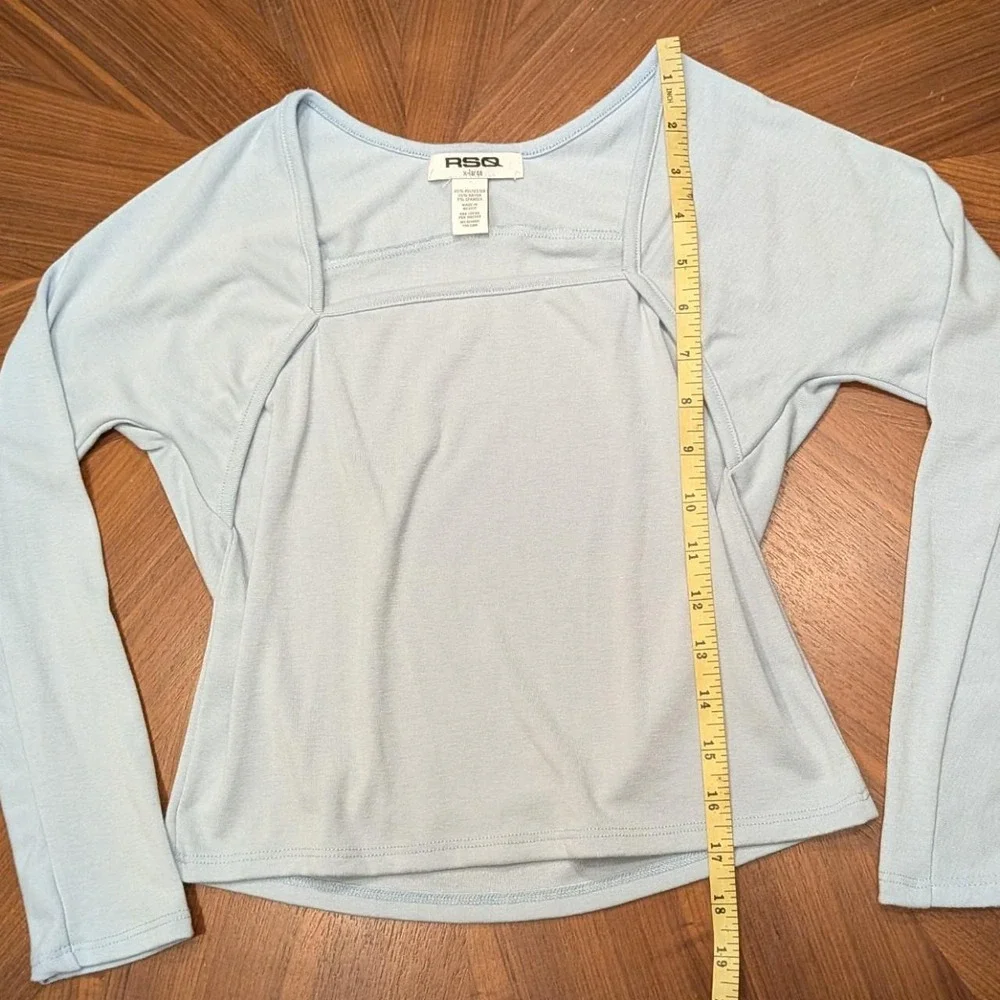 RSQ Crop Top Women XL Blue Excellent Square Neck Long Sleeve Ribbed